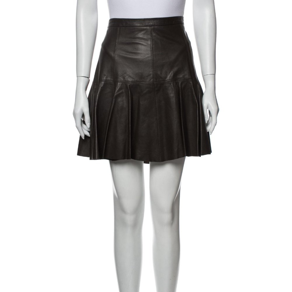 Halston Heritage Lamb Leather Brown A-Line Skirt